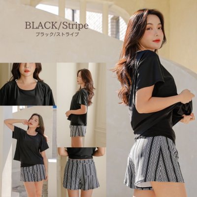 画像3: インナータンキニ付きTシャツ インナーパンツ付きショットパンツ 二点セット体系カバー水着
