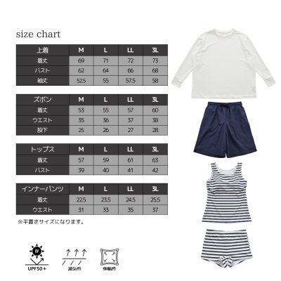 画像3: ロング袖体系カバーTシャツとショットパンツとタントップとショーツの水着4点セット タンキニ水着 レディース 体型カバー 長袖シャツ ラッシュガード ハーフパンツ 4点セットビキニ