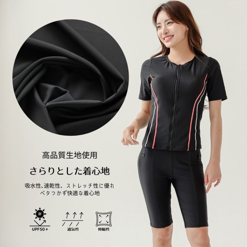 画像5: めぐれ防止　ボタン着き　フィットネス　水着セット　キャップ付き (5)