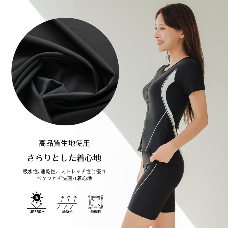 画像5: めぐれ防止　ボタン着き　フィットネス　水着セット　キャップ付き (5)