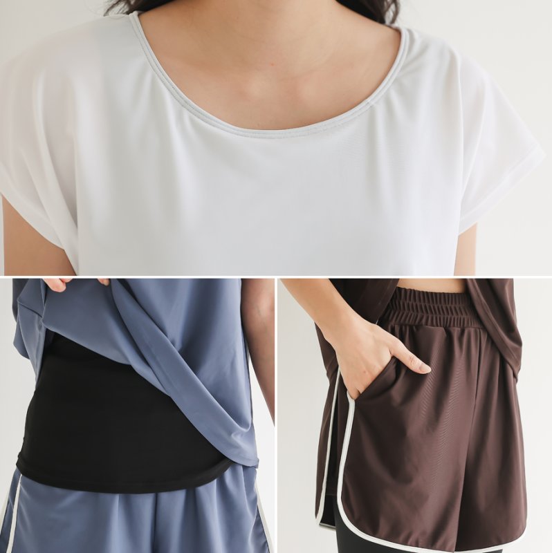 画像5: インナーカップ着きワンピースとショットパン着きレギンス二点セット体系カバー水着 (5)