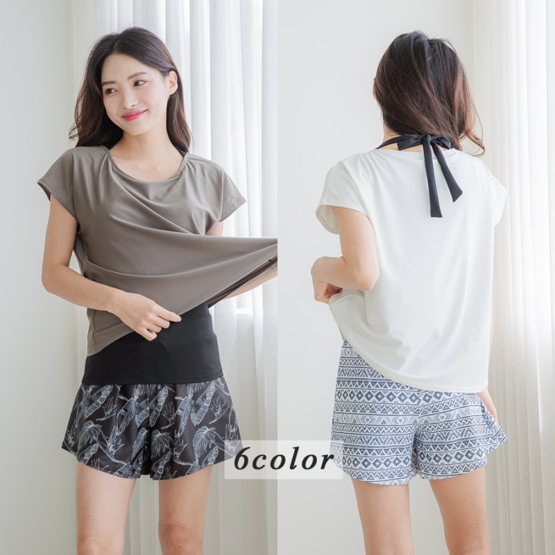 画像8: インナーブラつきトプッスとインナショーツつきショットパンと二点セット体型カバー水着セット (8)