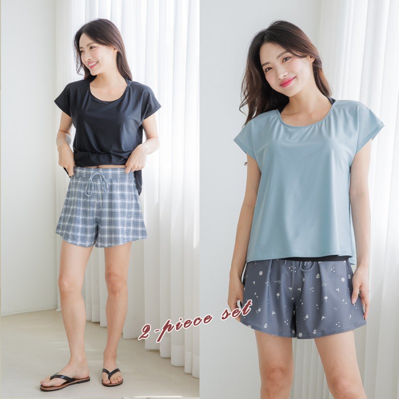 画像12: インナーブラつきトプッスとインナショーツつきショットパンと二点セット体型カバー水着セット (12)