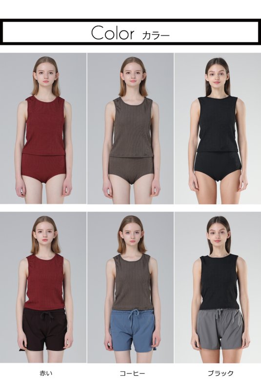 画像5: インナーカップつきタンキニとショーツとショットパンツ付3点セット水着 (5)