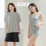 画像16: ロング袖ラッシュガード、膝まで布帛素材ロングショットパンツ、タンキニトップス、四角ショーツ、体型カバー水着４点セット (16)