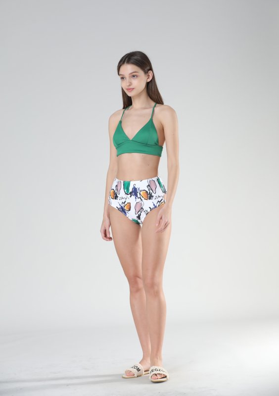 画像14: リブ素材ブラとハイウェストビキニセット水着 (14)