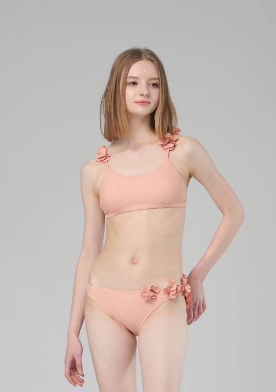 画像16: 肩フリル花つけビキニ２点セット水着 (16)