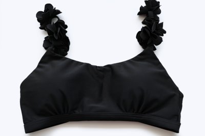 画像1: 肩フリル花つけビキニ２点セット水着
