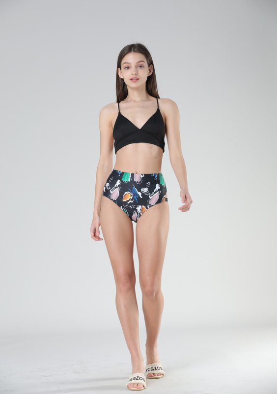 画像11: リブ素材ブラとハイウェストビキニセット水着 (11)