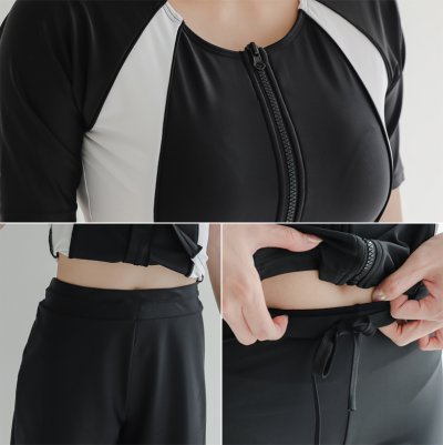 画像1: パンツレギンスセット　フィトネス 帽子付き　５点セット水着