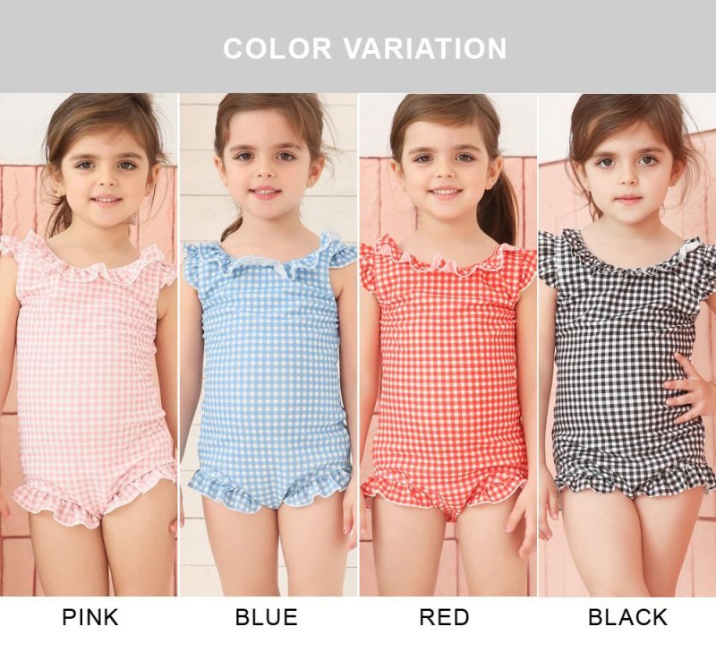 画像4: KIDS水着凸凹生地の子供フリルワンピース水着 (4)