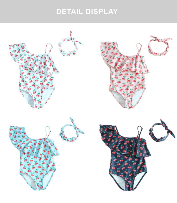 画像4: カチューシャ付きワンショールターモノキニ子供水着 (4)