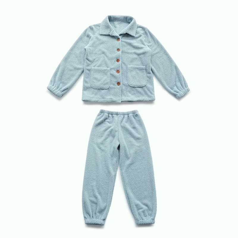 画像11: モコモコレディースボタン式衿付きトップスとロングパンツセット (11)