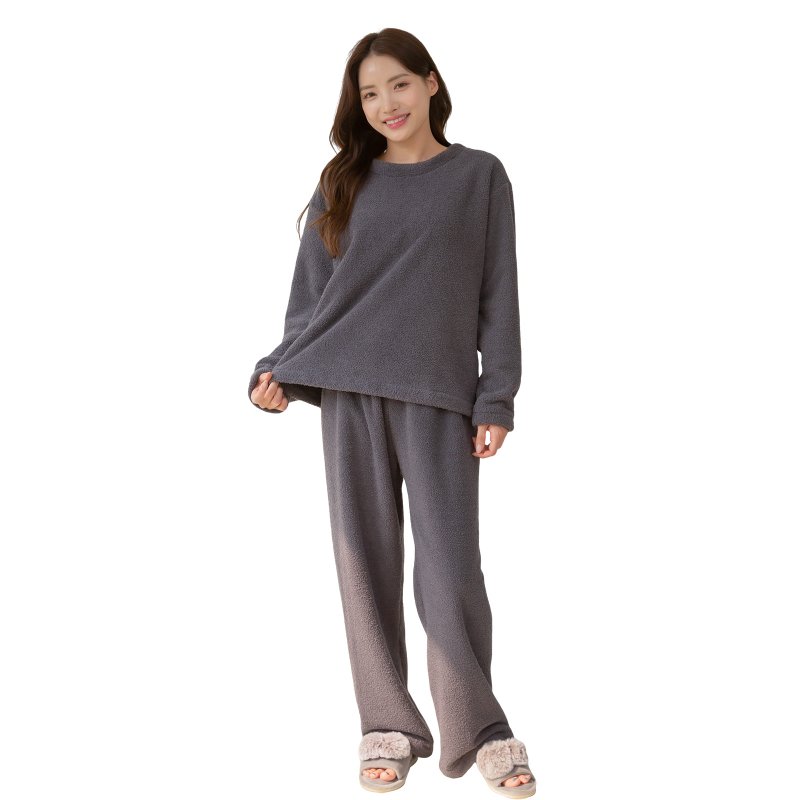 画像7: モコモコ 丸襟レディース ロングズボンセット パジャマ (7)