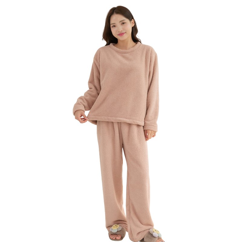 画像6: モコモコ 丸襟レディース ロングズボンセット パジャマ (6)