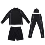 画像9: メンズロング袖　ラッシュガード　レギンス　ショットパンツ　キャップ付き　メンズ水着　４点セット (9)
