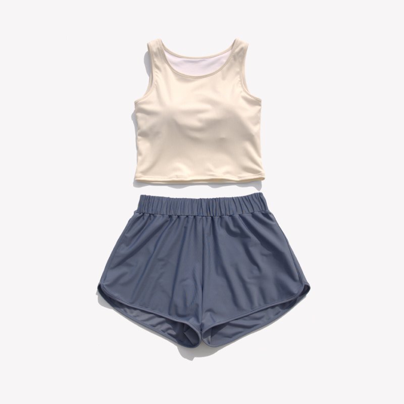 画像4: ハイネック トップス インナー付き ショットパンツ 水着セット (4)