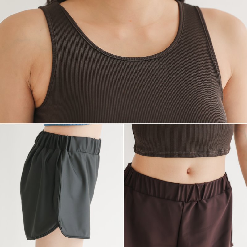 画像8: ハイネック トップス インナー付き ショットパンツ 水着セット (8)