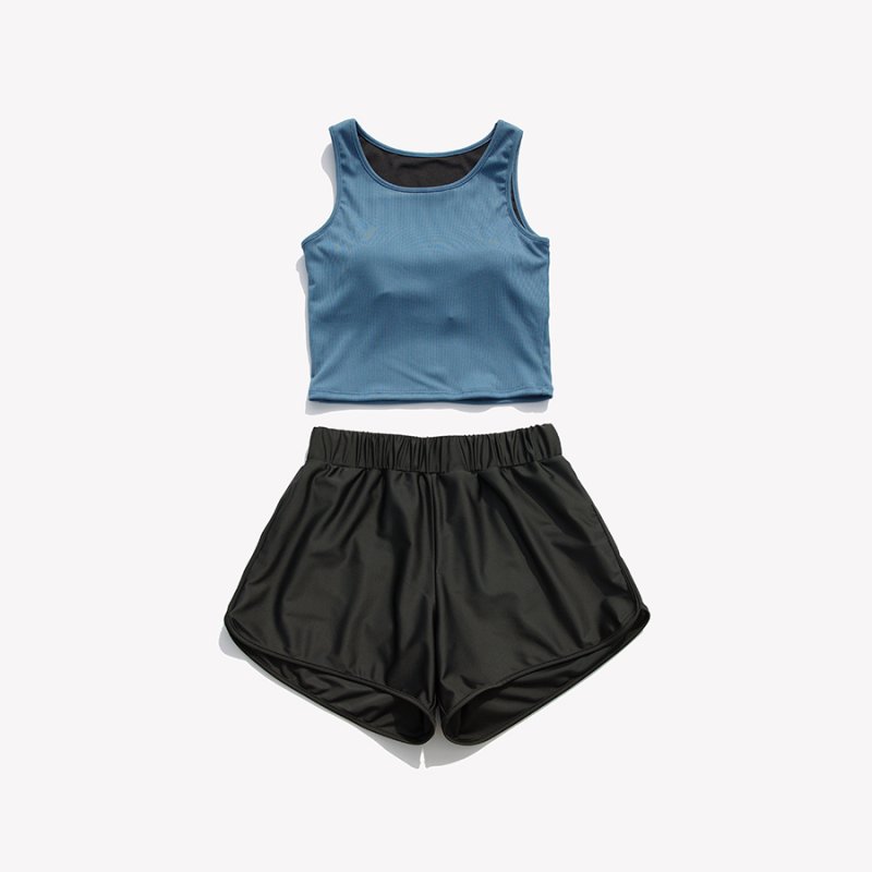 画像5: ハイネック トップス インナー付き ショットパンツ 水着セット (5)