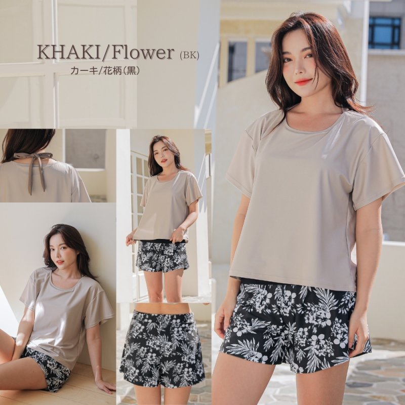 画像13: インナータンキニ付きTシャツ インナーパンツ付きショットパンツ 二点セット体系カバー水着 (13)