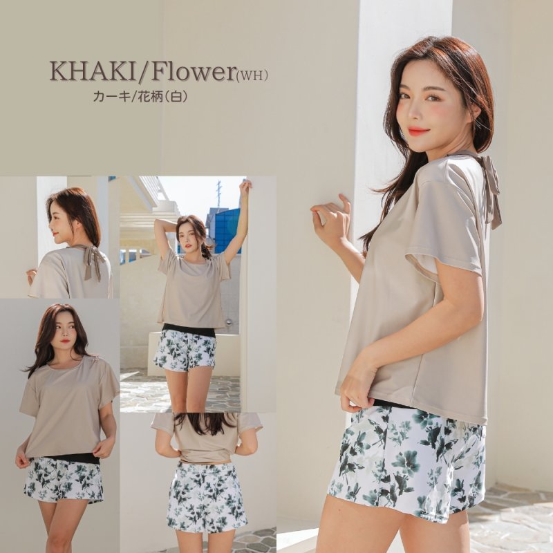 画像11: インナータンキニ付きTシャツ インナーパンツ付きショットパンツ 二点セット体系カバー水着 (11)