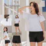画像22: インナータンキニ付きTシャツ インナーパンツ付きショットパンツ 二点セット体系カバー水着 (22)