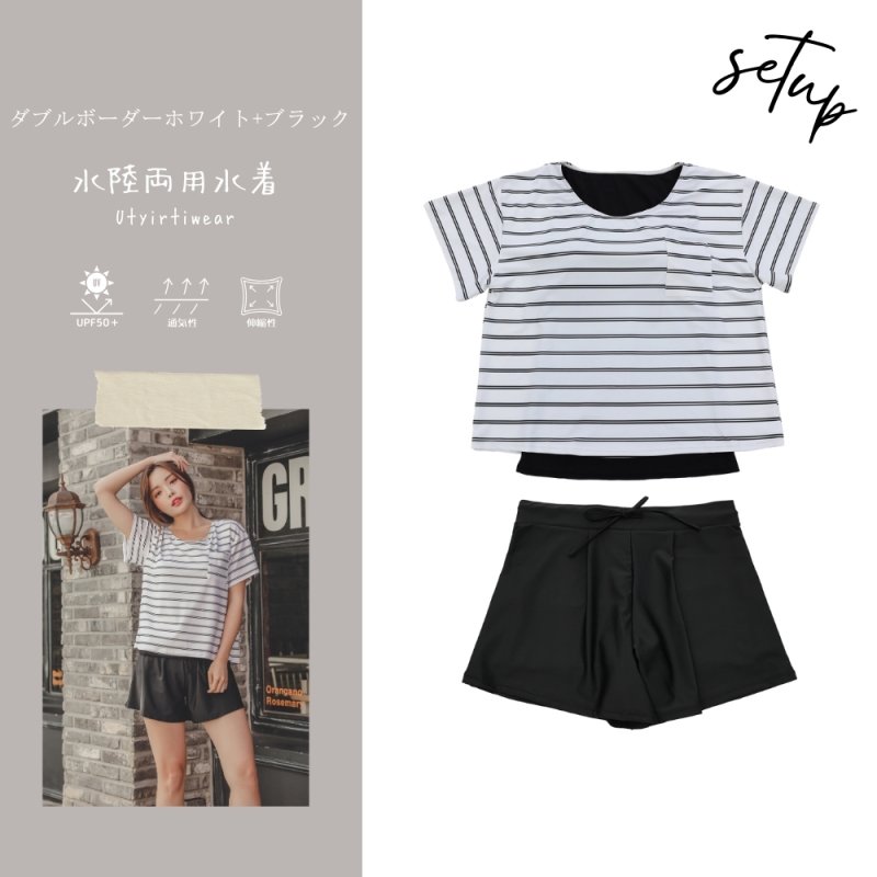 画像18: インナーブラつきTシャツとインナショーツつきショットパンと二点セット体型カバー水着セット (18)