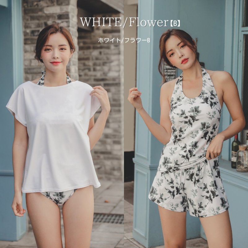 画像8: Tシャツ　ショットパンツ　タンキニ上下セットの体型カバー水着4点セット (8)