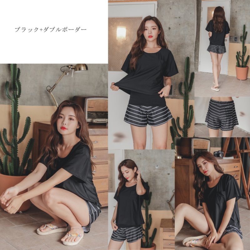 画像13: インナーブラつきTシャツとインナショーツつきショットパンと二点セット体型カバー水着セット (13)