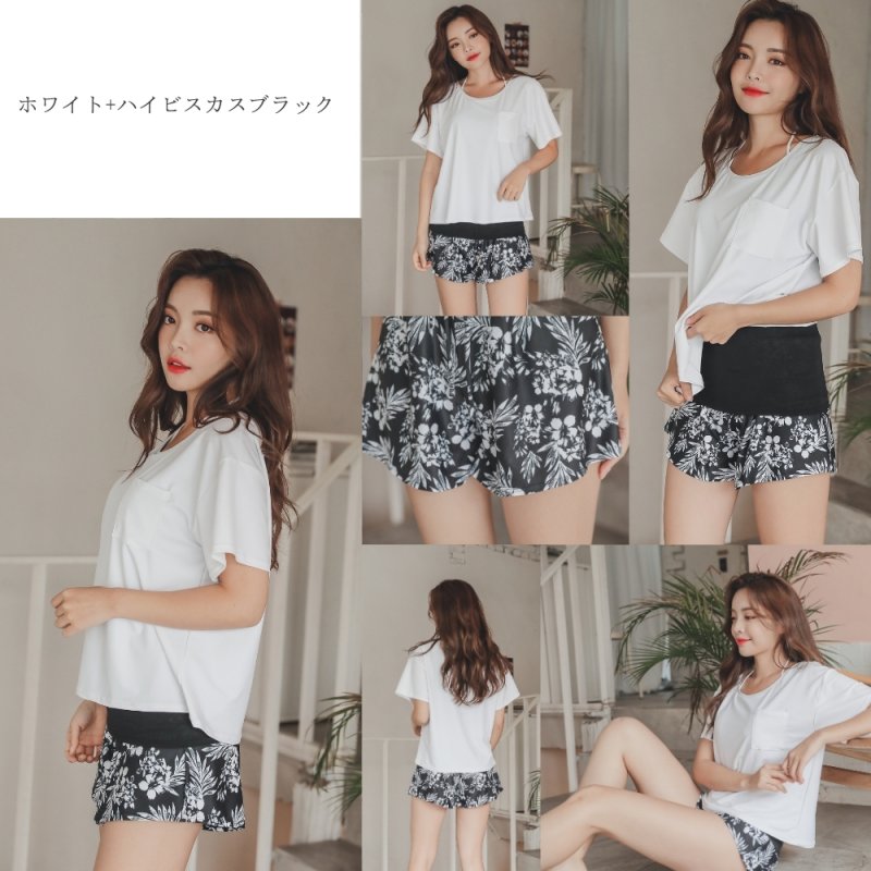 画像15: インナーブラつきTシャツとインナショーツつきショットパンと二点セット体型カバー水着セット (15)