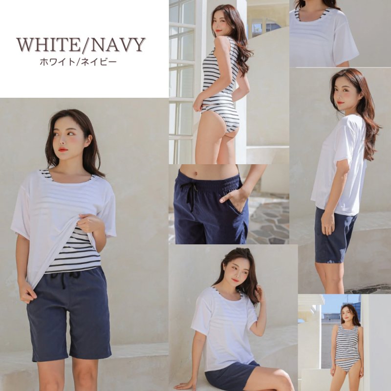 画像11: 体系カバーTシャツ ショットパンツ タンキニ上下セット 水着4点セット (11)