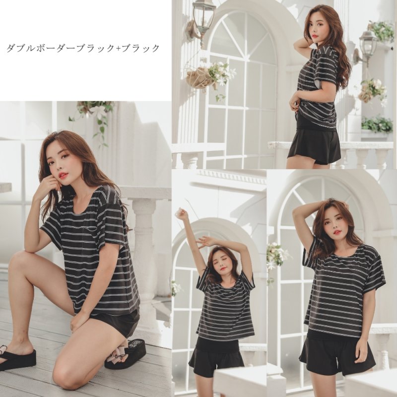 画像12: インナーブラつきTシャツとインナショーツつきショットパンと二点セット体型カバー水着セット (12)