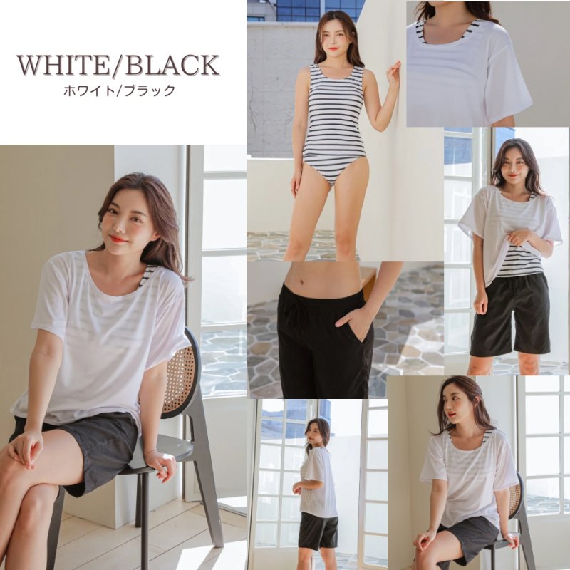 画像13: 体系カバーTシャツ ショットパンツ タンキニ上下セット 水着4点セット (13)