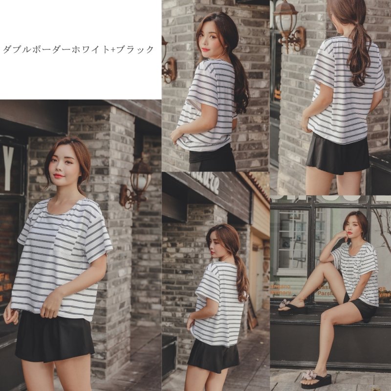 画像11: インナーブラつきTシャツとインナショーツつきショットパンと二点セット体型カバー水着セット (11)