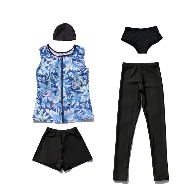 画像14: インナーショーツ、レギンス、ショットパンツとタンキニ5点セットフィットネス水着 (14)