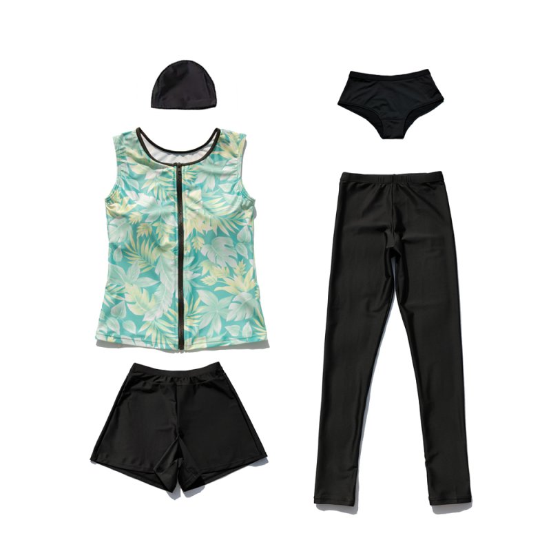 画像15: インナーショーツ、レギンス、ショットパンツとタンキニ5点セットフィットネス水着 (15)