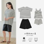 画像32: 半袖ラッシュガードと膝までロングショット布帛パンツ、タンキニトップス、四角ショーツと水着4点セット体系カバー (32)