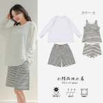 画像32: ロング袖ラッシュガード、膝まで布帛素材ロングショットパンツ、タンキニトップス、四角ショーツ、体型カバー水着４点セット (32)