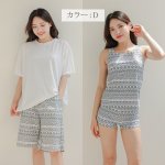画像27: 半袖ラッシュガードと膝までロングショット布帛パンツ、タンキニトップス、四角ショーツと水着4点セット体系カバー (27)