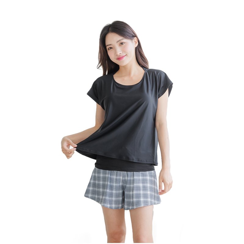 画像21: インナーブラつきトプッスとインナショーツつきショットパンと二点セット体型カバー水着セット (21)