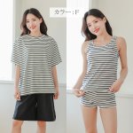 画像31: 半袖ラッシュガードと膝までロングショット布帛パンツ、タンキニトップス、四角ショーツと水着4点セット体系カバー (31)