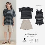 画像34: 半袖ラッシュガードと膝までロングショット布帛パンツ、タンキニトップス、四角ショーツと水着4点セット体系カバー (34)