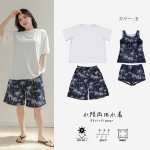 画像24: 半袖ラッシュガードと膝までロングショット布帛パンツ、タンキニトップス、四角ショーツと水着4点セット体系カバー (24)