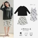 画像28: ロング袖ラッシュガード、膝まで布帛素材ロングショットパンツ、タンキニトップス、四角ショーツ、体型カバー水着４点セット (28)