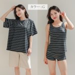 画像33: 半袖ラッシュガードと膝までロングショット布帛パンツ、タンキニトップス、四角ショーツと水着4点セット体系カバー (33)