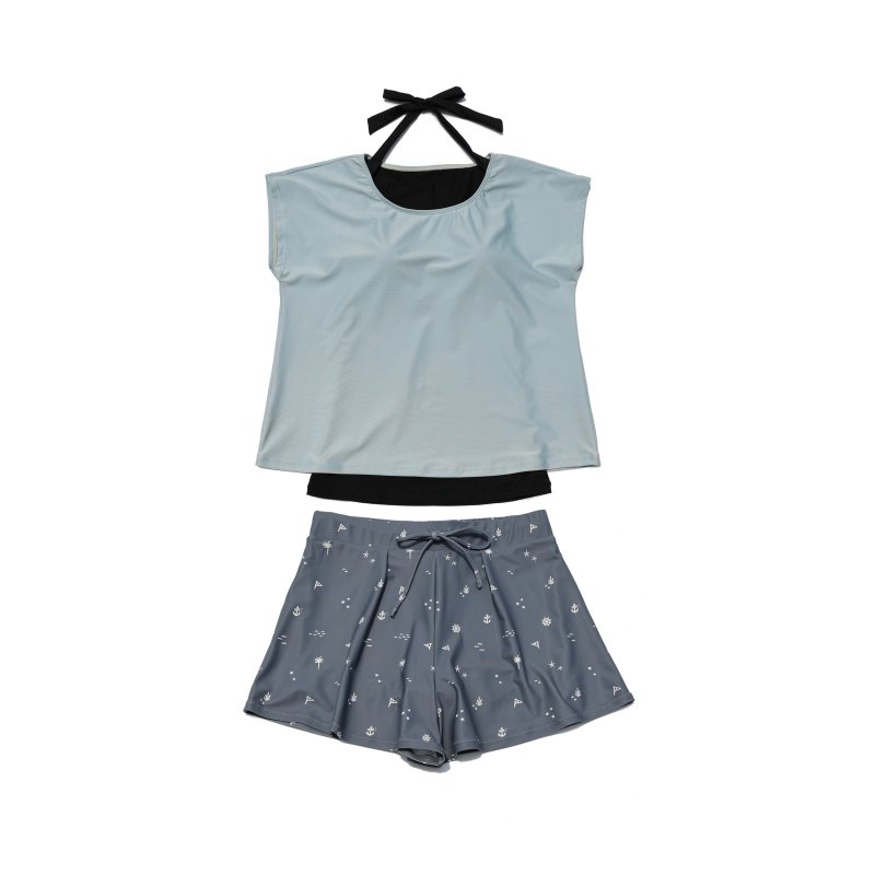 画像27: インナーブラつきトプッスとインナショーツつきショットパンと二点セット体型カバー水着セット (27)