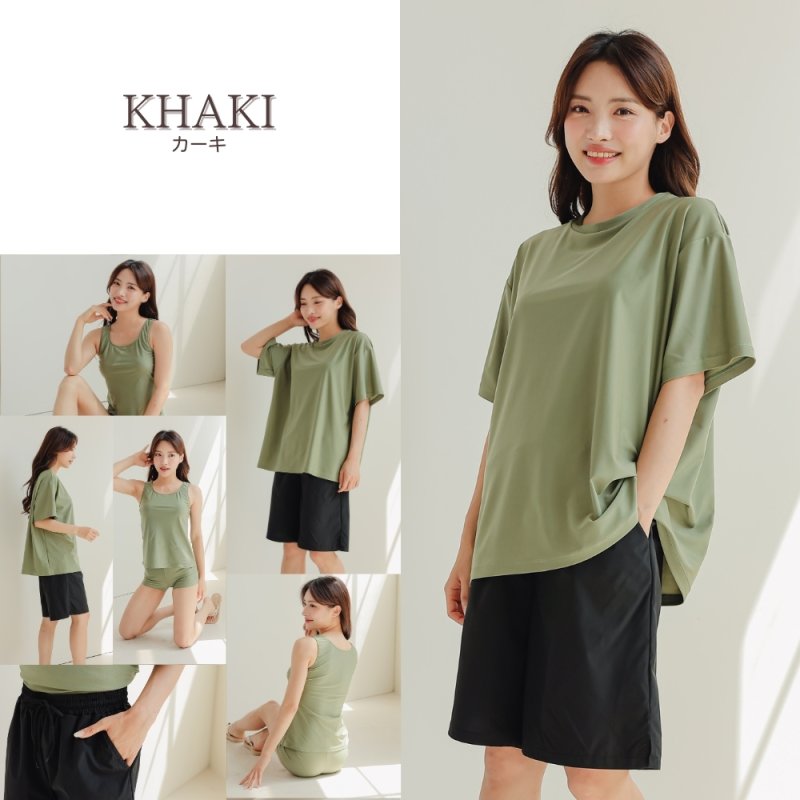 画像8: 半袖Tシャツとショットパンツとタンクトップスとショーツと四点セット体系カバー水着 水着 レディース 体型カバー 4点セット 半袖シャツラッシュガード ショートパンツ セパレート (8)