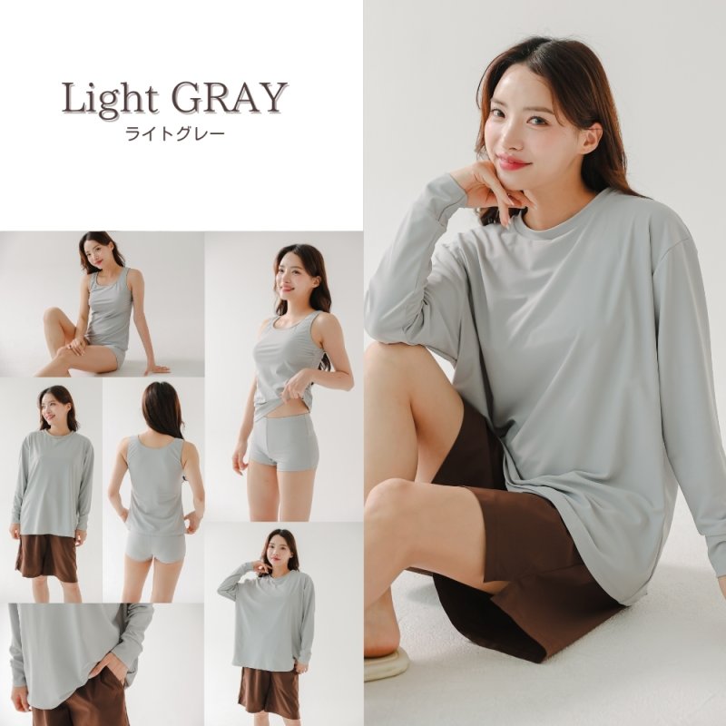 画像18: ロング袖体系カバーTシャツとショットパンツとタントップとショーツの水着4点セット タンキニ水着 レディース 体型カバー 長袖シャツ ラッシュガード ハーフパンツ 4点セットビキニ (18)