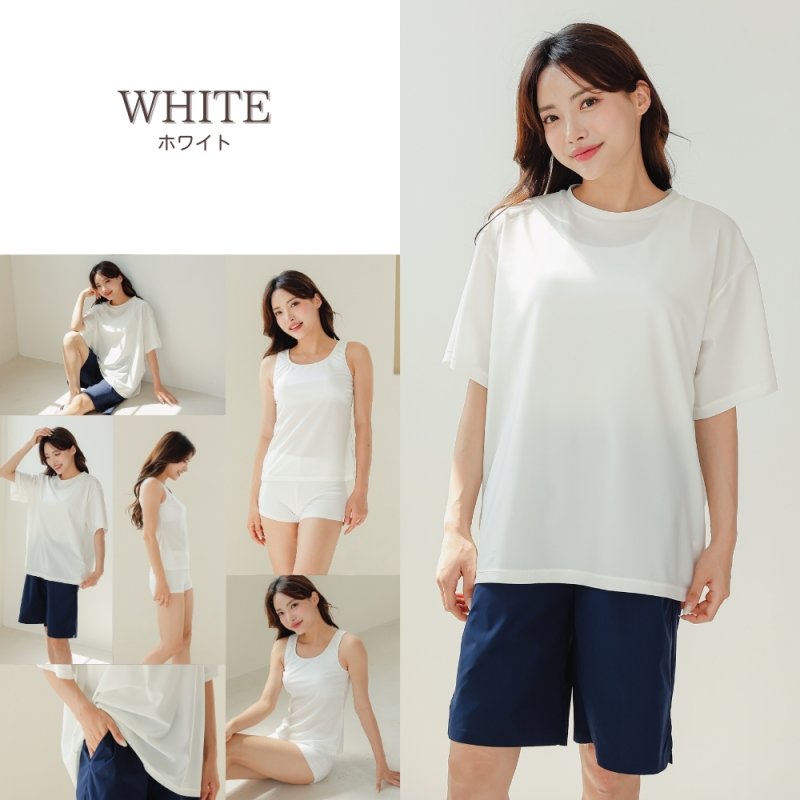 画像14: 半袖Tシャツとショットパンツとタンクトップスとショーツと四点セット体系カバー水着 水着 レディース 体型カバー 4点セット 半袖シャツラッシュガード ショートパンツ セパレート (14)