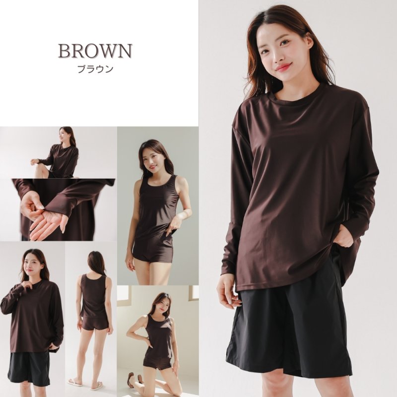 画像16: ロング袖体系カバーTシャツとショットパンツとタントップとショーツの水着4点セット タンキニ水着 レディース 体型カバー 長袖シャツ ラッシュガード ハーフパンツ 4点セットビキニ (16)